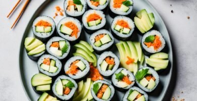 recipe vegan Sushi Rolls with Avocado, Cucumber, and Carrot